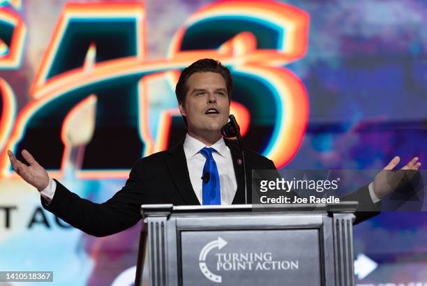 Rep. Matt Gaetz speaks during the Turning Point USA Student Action Summit held at the Tampa Convention Center on July 23, 2022 in Tampa, Florida. The...