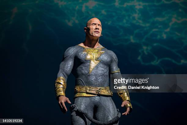 Actor Dwayne "The Rock" Johnson appears at the Warner Brothers panel promoting his upcoming film "Black Adam" at 2022 Comic-Con International Day 3...