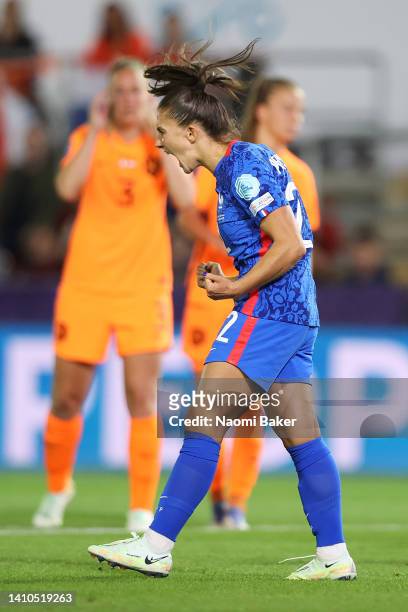 Eve Perisset of France celebrates after scoring their team's first goal from the penalty spot during the UEFA Women's Euro 2022 Quarter Final match...