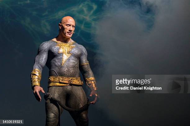 Actor Dwayne "The Rock" Johnson appears at the Warner Brothers panel promoting his upcoming film "Black Adam" at 2022 Comic-Con International Day 3...