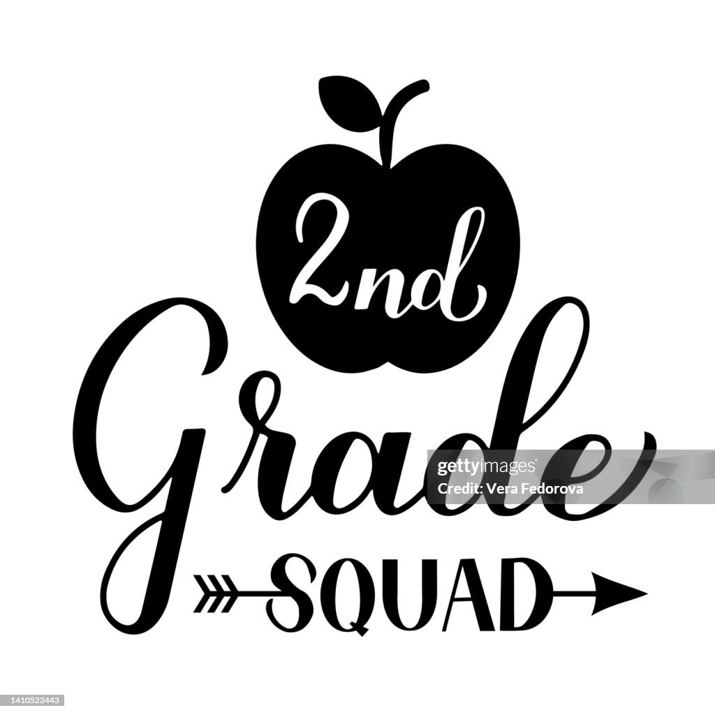 2nd Grade Squad Calligraphy Hand Lettering Isolated On White First Day ...