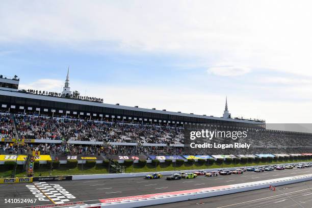 Justin Allgaier, driver of the Hellmann's Chevrolet, leads the field to the green flag to start the NASCAR Camping World Truck Series CRC Brakleen...