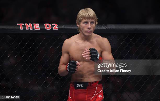 Paddy Pimblett of England before his fight with Jordan Leavitt of USA in the Lightweight bout during UFC Fight Night at O2 Arena on July 23, 2022 in...