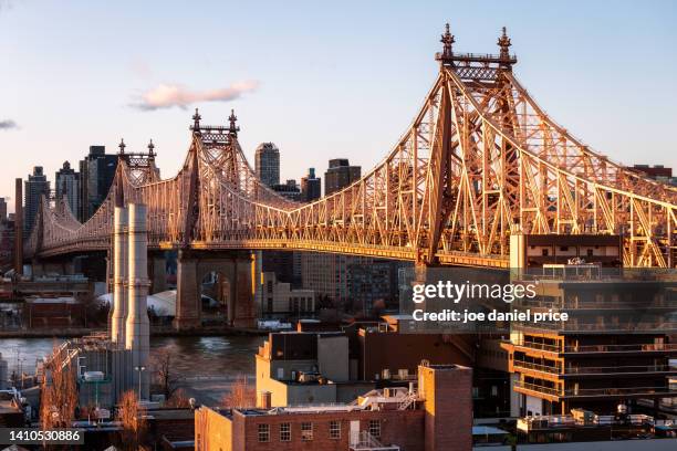 queensboro bridge, sunset, new york city, new york, america - クイーンズボロ橋 ストックフォトと画像