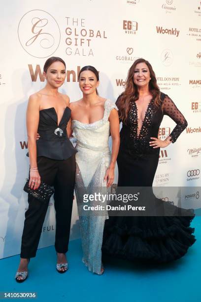 Chenoa, Eva Longoria and Maria Bravo attend the Global Gift Gala Red Carpet at Hotel Don Pepe on July 23, 2022 in Marbella, Spain.