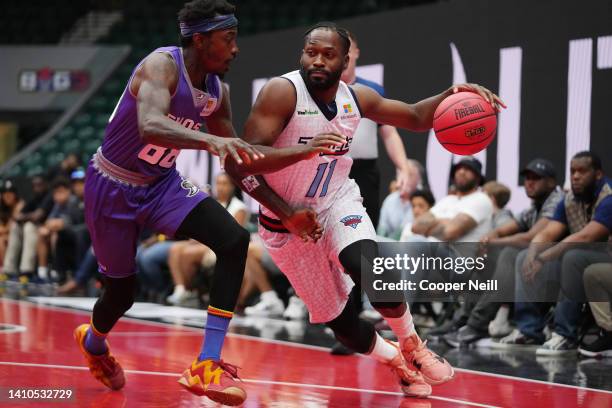 Jeremy Pargo of the Triplets battles against Mike Taylor of the Ghost Ballers during BIG3 Week Six at Comerica Center on July 23, 2022 in Frisco,...