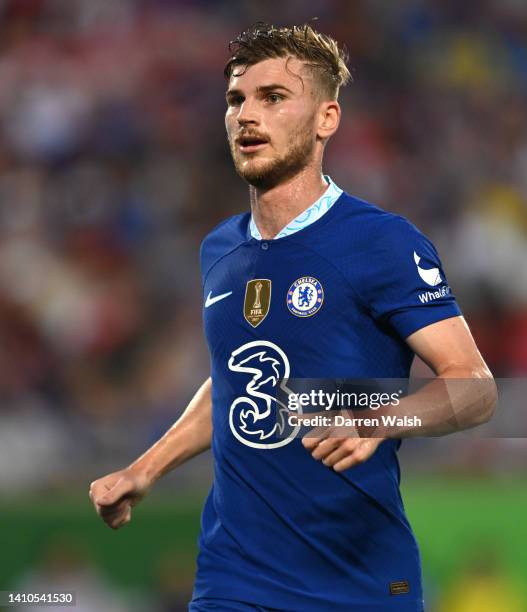 Timo Werner of Chelsea looks on during the Florida Cup match between Chelsea and Arsenal at Camping World Stadium on July 23, 2022 in Orlando,...