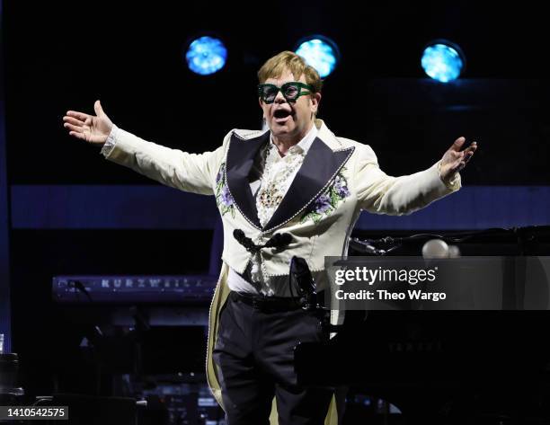 Elton John performs at MetLife Stadium on July 23, 2022 in East Rutherford, New Jersey.