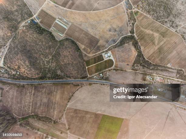 top view of casablanca vineyards, chile - aerial top view steppe stock pictures, royalty-free photos & images