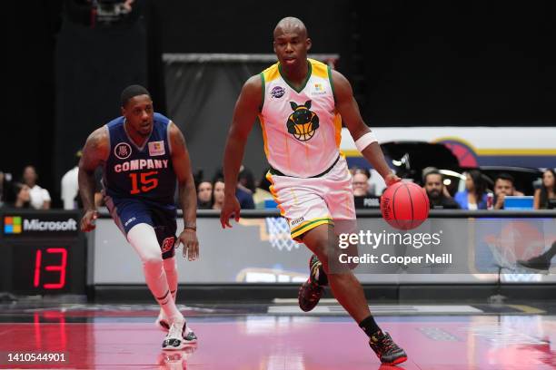 Jodie Meeks of the Ball Hogs takes the ball down court against 3's Company during BIG3 Week Six at Comerica Center on July 23, 2022 in Frisco, Texas.