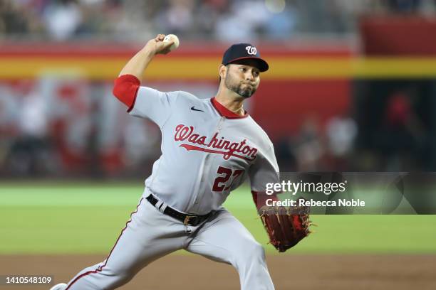 Pitcher Anibal Sánchez of the Washington Nationals pitches during the MLB game against the Arizona Diamondbacks at Chase Field on July 23, 2022 in...