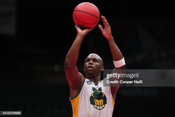 Jodie Meeks of the Ball Hogs shoots against 3's Company during BIG3 Week Six at Comerica Center on July 23, 2022 in Frisco, Texas.