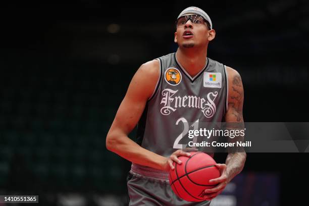 Isaiah Austin of the Enemies prepares to shoot against the Trilogy during BIG3 Week Six at Comerica Center on July 23, 2022 in Frisco, Texas.