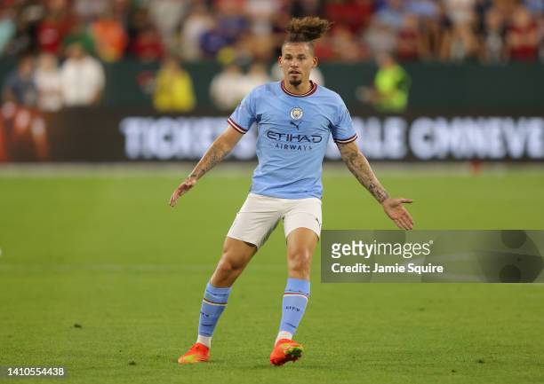 Kalvin Phillips of Manchester City in action during the pre-season friendly match between Bayern Munich and Manchester City at Lambeau Field on July...
