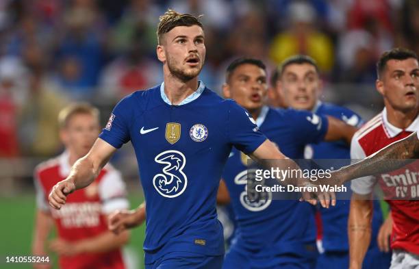 Timo Werner of Chelsea looks on during the Florida Cup match between Chelsea and Arsenal at Camping World Stadium on July 23, 2022 in Orlando,...