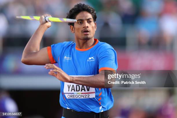 Rohit Yadav of Team India competes in the Men's Javelin Throw Final on day nine of the World Athletics Championships Oregon22 at Hayward Field on...