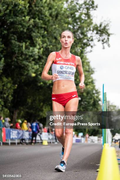 Raquel Gonzalez, from the Spanish Team, in the 35 kilometer walk final during the World Outdoor Track and Field Championships on July 22, 2022 in...