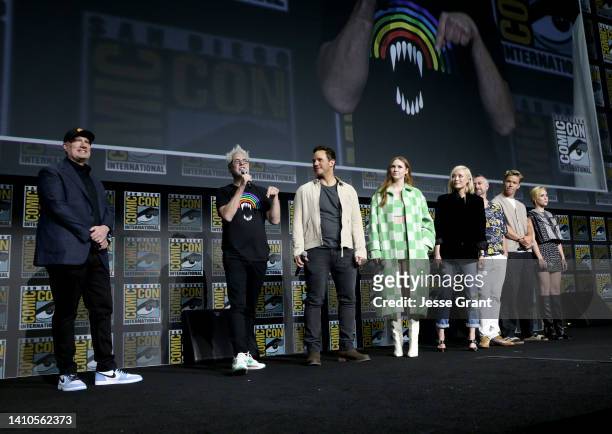 Kevin Feige, President of Marvel Studios, James Gunn, Chris Pratt, Karen Gillan, Pom Klementieff, Sean Gunn, Will Poulter, and Maria Bakalova...