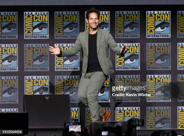 Paul Rudd speaks onstage at the Marvel Cinematic Universe Mega-Panel during 2022 Comic Con International: San Diego at San Diego Convention Center on...