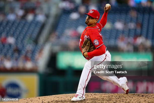 Andres Machado of the Washington Nationals pitches against the Seattle Mariners during the seventh inning of game two of a doubleheader at Nationals...