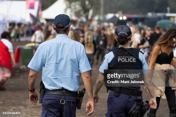Police are seen on patrol during Splendour in the Grass 2022 at North Byron Parklands on July 24, 2022 in Byron Bay, Australia. Splendour in the...