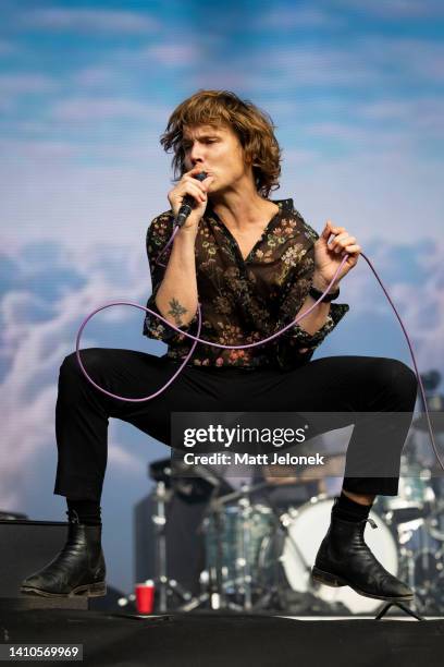 Nick Allbrook of the band Pond performs on stage during Splendour in the Grass 2022 at North Byron Parklands on July 24, 2022 in Byron Bay,...