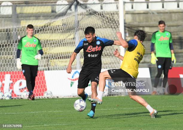 Hirving Lozano of Napoli during a training session on July 24, 2022 in Castel di Sangro, Italy.