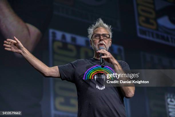 James Gunn speaks onstage at the Marvel Cinematic Universe Mega-Panel during 2022 Comic-Con International Day 3 at San Diego Convention Center on...