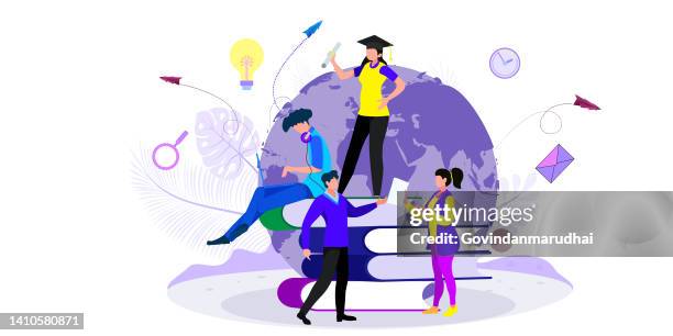 person gains knowledge for success and better ideas. education, online courses and business, distance education, online books and study guides, exam preparation, home schooling, vector illustration. - medical exam 幅插畫檔、美工圖案、卡通及圖標