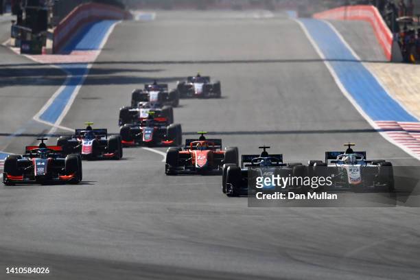 David Beckmann of Germany and Van Amersfoort Racing , Roy Nissany of Israel and DAMS and Roberto Merhi of Spain and Campos Racing battle for track...