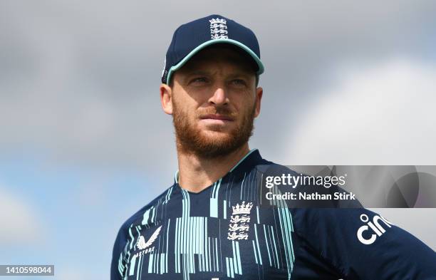 England captain Jos Buttler ahead of the coin toss of the 3rd Royal London Series One Day International match between England and South Africa at...