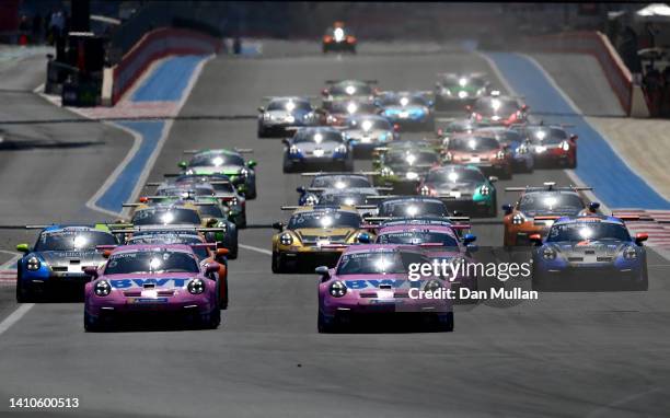 Bastian Buus of Denmark and BWT Lechner Racing leads Harry King of Great Britain and BWT Lechner Racing , Laurin Heinrich of Germany and SSR Huber...