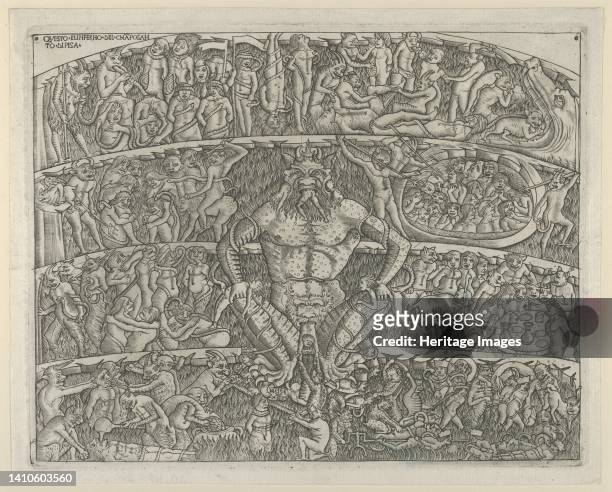 The Inferno according to Dante, after the Last Judgment fresco in the Campo Santo, Pisa, circa 1460-80. Artist Anon.