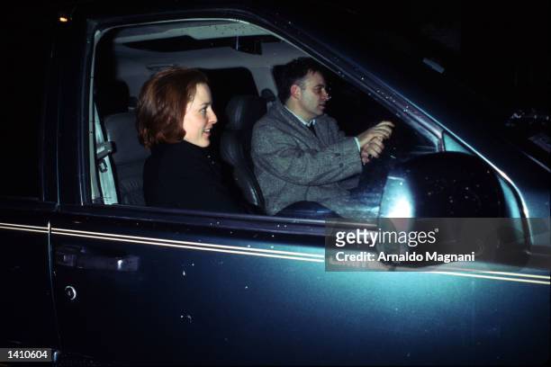 Gillian Anderson rides in a car with a friend March 1, 1998 in New York City. Actress Anderson stars as Special Agent Dana Scully on "The X-Files"...