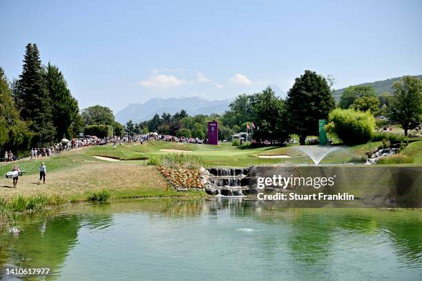 General view of the fifth green during day four of The Amundi Evian Championship at Evian Resort Golf Club on July 24, 2022 in Evian-les-Bains,...