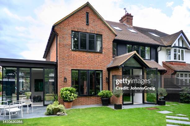 semi-detached brick house in london - back door stock pictures, royalty-free photos & images