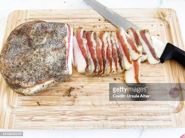 guanciale or bacon for carbonara sauce - pancetta stock pictures, royalty-free photos & images