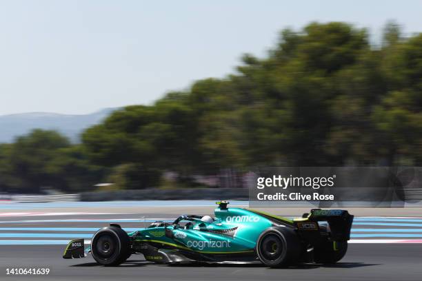 Sebastian Vettel of Germany driving the Aston Martin AMR22 Mercedes on track during the F1 Grand Prix of France at Circuit Paul Ricard on July 24,...