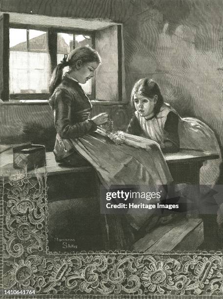 Lace Making in an Irish Cottage', 1886. From "The Graphic. An Illustrated Weekly Newspaper Volume 33. January to June, 1886". Artist Marianne Stokes.