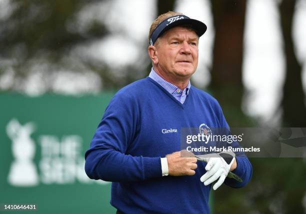 Paul Broadhurst of England at the 2nd tee during Day Four of The Senior Open Presented by Rolex at The King's Course at Gleneagles on July 24, 2022...
