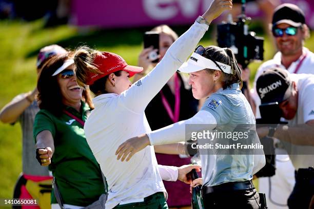 Brooke M. Henderson of Canada celebrates after winning the The Amundi Evian Championship at the eighteenth hole during day four of The Amundi Evian...