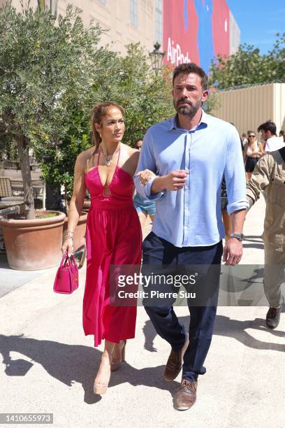 Jennifer Lopez and Ben Affleck are seen strolling near the Louvre Museum on July 24, 2022 in Paris, France.