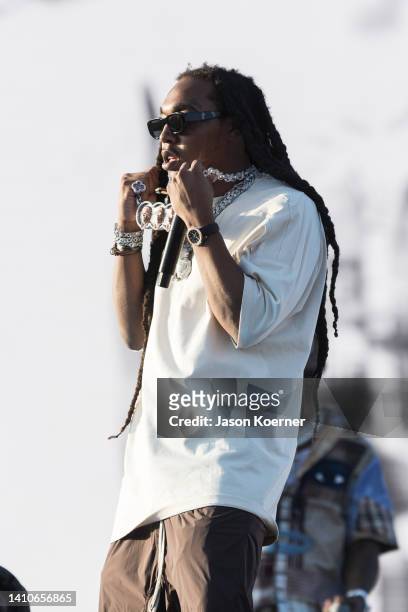 Rapper Takeoff of Migos performs onstage during day two of Rolling Loud Miami 2022 at Hard Rock Stadium on July 23, 2022 in Miami Gardens, Florida.