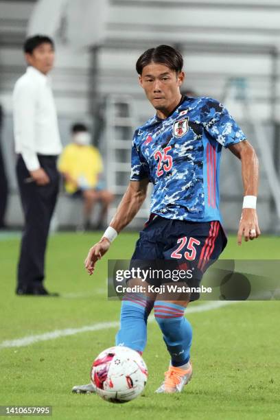 Ryuta Koike of Japan in action during the EAFF E-1 Football Championship match between Japan and China at Toyota Stadium on July 24, 2022 in Toyota,...