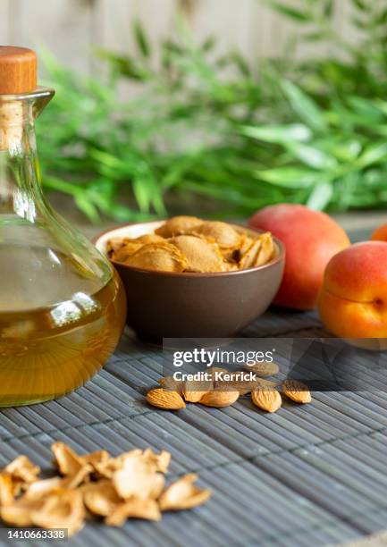 aceite de semilla de albaricoque - granos de albaricoque con vitamina 17 - complejo vitamínico b fotografías e imágenes de stock