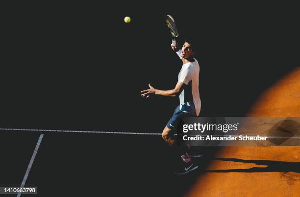 Carlos Alcaraz of Spain in action during day nine of the Hamburg European Open 2022 at Rothenbaum on July 24, 2022 in Hamburg, Germany.