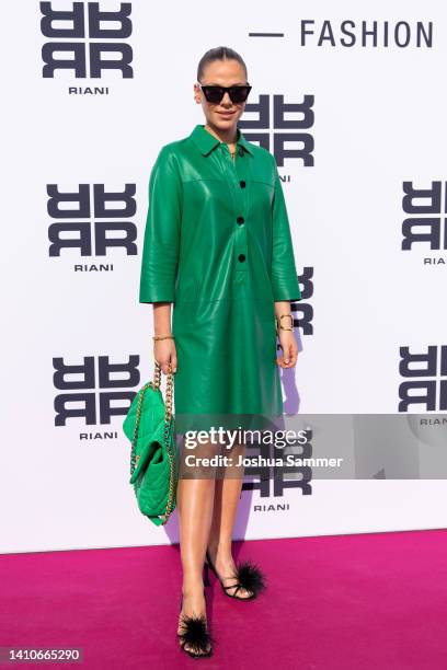 Cheyenne Pahde attends the Riani Cruise Fashion Festival on Schiff Blue Rhapsody on July 23, 2022 in Dusseldorf, Germany.