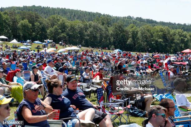 Fans await the start of the Baseball Hall of Fame induction ceremony at Clark Sports Center on July 24, 2022 in Cooperstown, New York.
