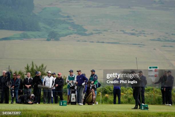 Darren Clarke of Northern Ireland in action during Day Four of The Senior Open Presented by Rolex at The King's Course, Gleneagles on July 24, 2022...