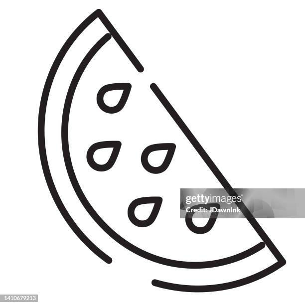 whole and sliced fresh fruit watermelon slice thin line icon - editable stroke - watermelon stock illustrations